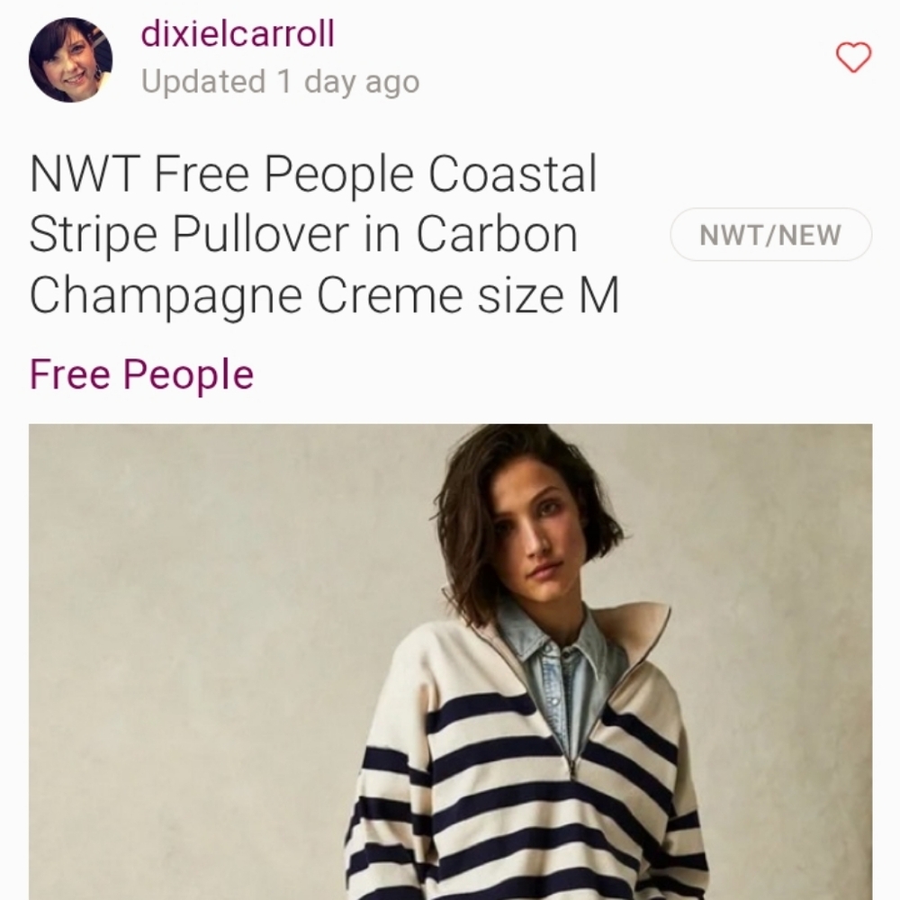 NWT Free People Castal Stripe Pullover In Carbon Champagne Cream Sweater Size M - Picture 10 of 10